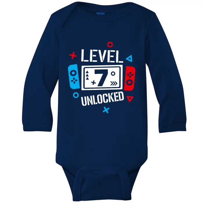 Level 7 Unlocked Birthday, 7th Birthday Boy Gamer, 7 Years Old Gamer Baby Long Sleeve Bodysuit