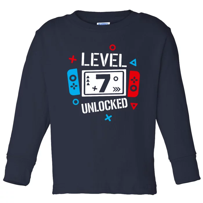 Level 7 Unlocked Birthday, 7th Birthday Boy Gamer, 7 Years Old Gamer Toddler Long Sleeve Shirt