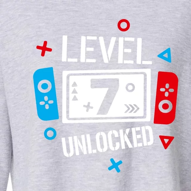 Level 7 Unlocked Birthday, 7th Birthday Boy Gamer, 7 Years Old Gamer Cropped Pullover Crew