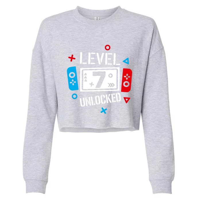 Level 7 Unlocked Birthday, 7th Birthday Boy Gamer, 7 Years Old Gamer Cropped Pullover Crew