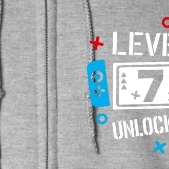 Level 7 Unlocked Birthday, 7th Birthday Boy Gamer, 7 Years Old Gamer Full Zip Hoodie