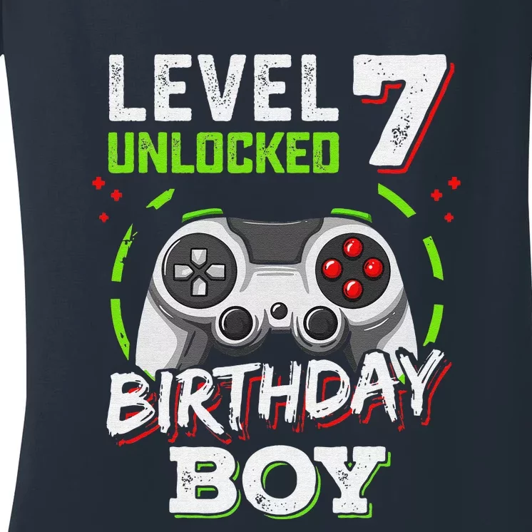 Level 7 Unlocked Birthday Boy Video Gamer Level Up Women's V-Neck T-Shirt