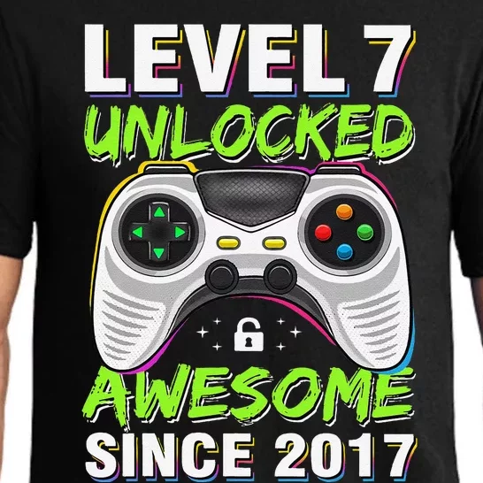 Level 7 Unlocked Awesome Since 2017 7th Birthday Gaming Pajama Set