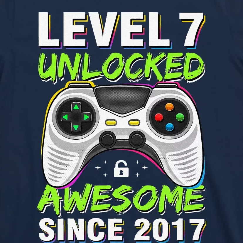 Level 7 Unlocked Awesome Since 2017 7th Birthday Gaming T-Shirt