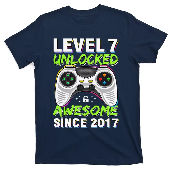 Level 7 Unlocked Awesome Since 2017 7th Birthday Gaming T-Shirt