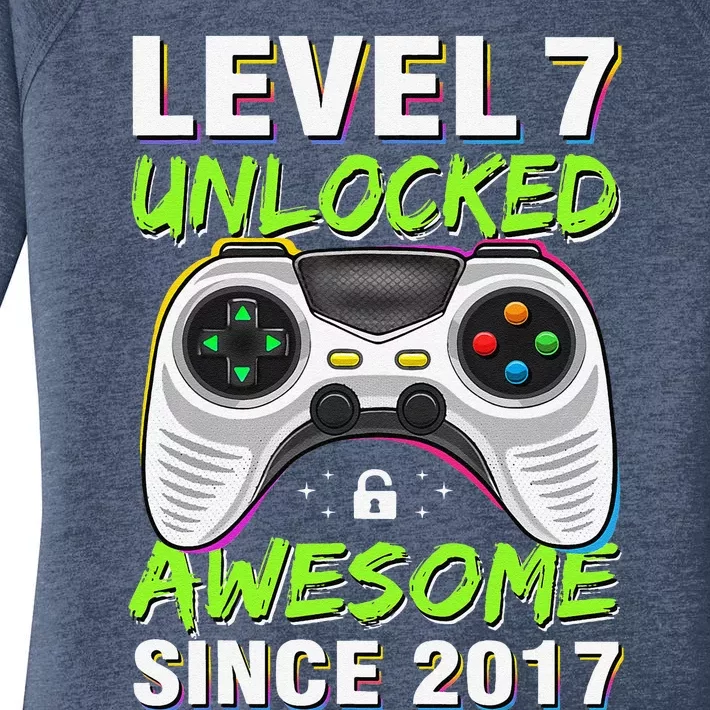 Level 7 Unlocked Awesome Since 2017 7th Birthday Gaming Women's Perfect Tri Tunic Long Sleeve Shirt