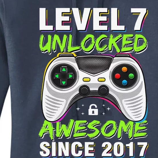 Level 7 Unlocked Awesome Since 2017 7th Birthday Gaming Women's Pullover Hoodie