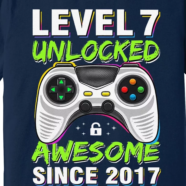 Level 7 Unlocked Awesome Since 2017 7th Birthday Gaming Premium T-Shirt