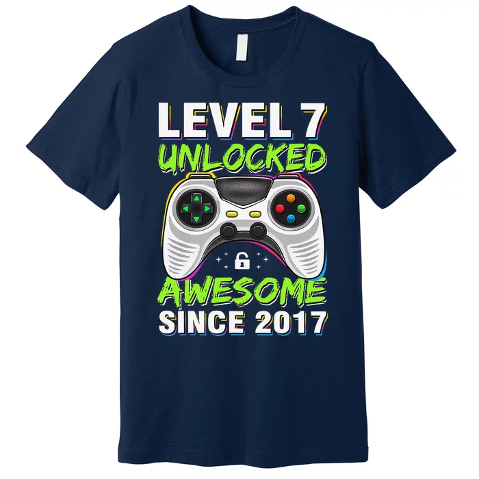 Level 7 Unlocked Awesome Since 2017 7th Birthday Gaming Premium T-Shirt