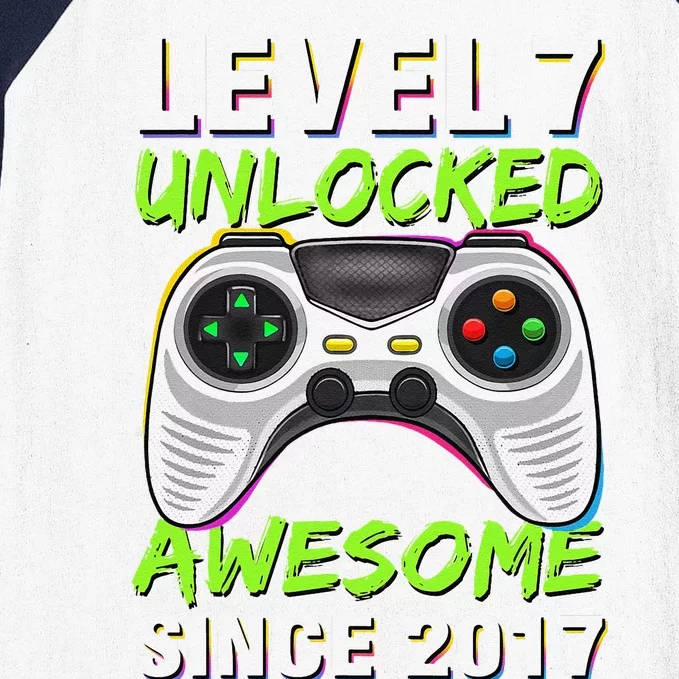 Level 7 Unlocked Awesome Since 2017 7th Birthday Gaming Baseball Sleeve Shirt