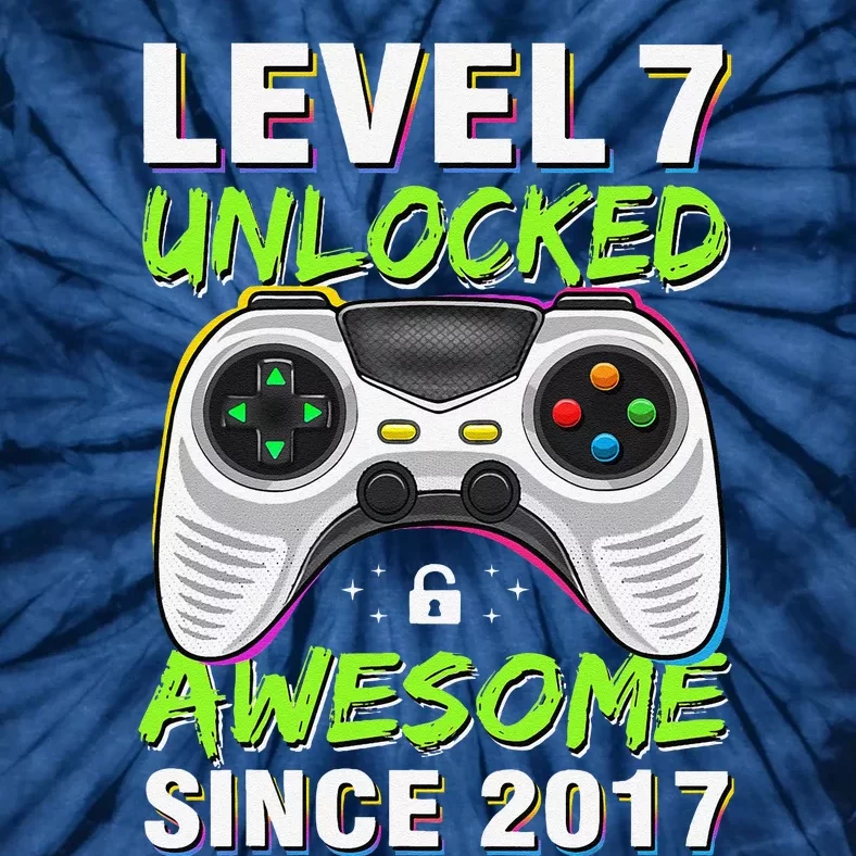 Level 7 Unlocked Awesome Since 2017 7th Birthday Gaming Tie-Dye T-Shirt