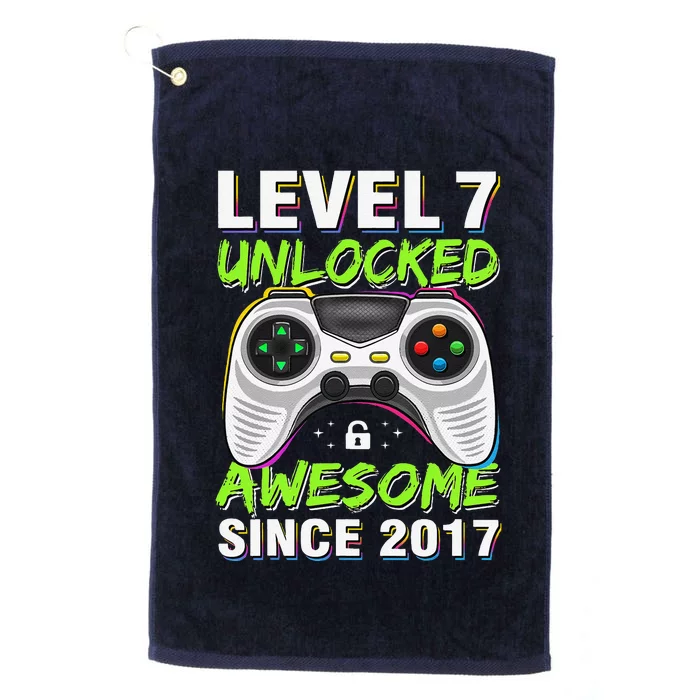 Level 7 Unlocked Awesome Since 2017 7th Birthday Gaming Platinum Collection Golf Towel