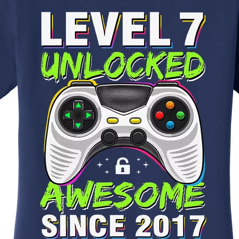 Level 7 Unlocked Awesome Since 2017 7th Birthday Gaming Women's T-Shirt