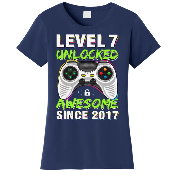 Level 7 Unlocked Awesome Since 2017 7th Birthday Gaming Women's T-Shirt