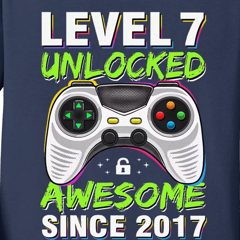 Level 7 Unlocked Awesome Since 2017 7th Birthday Gaming Kids Long Sleeve Shirt