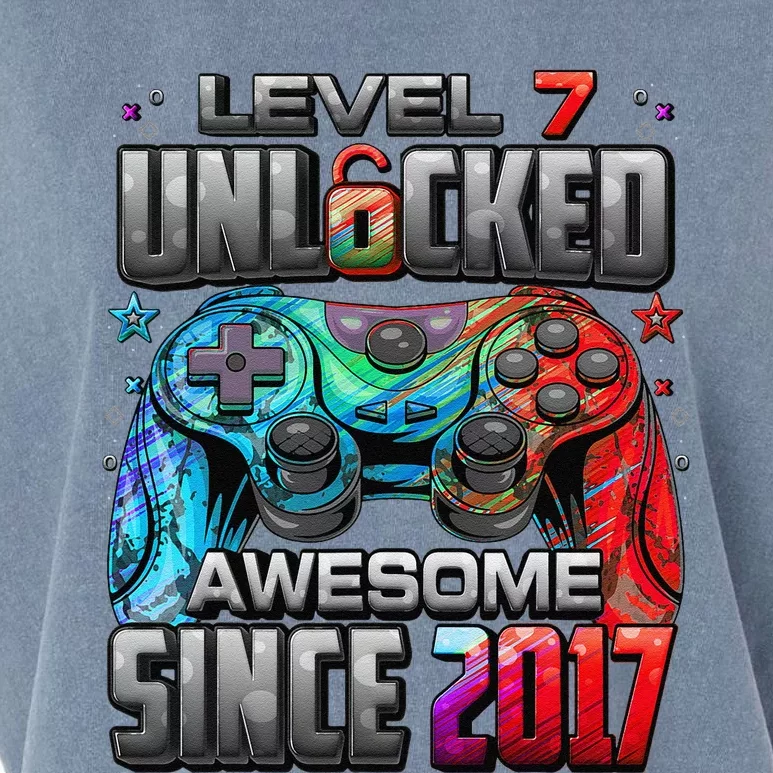 Level 7 Unlocked Awesome Since 2017 7th Birthday Gaming Garment-Dyed Women's Muscle Tee