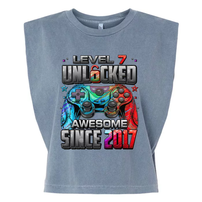 Level 7 Unlocked Awesome Since 2017 7th Birthday Gaming Garment-Dyed Women's Muscle Tee