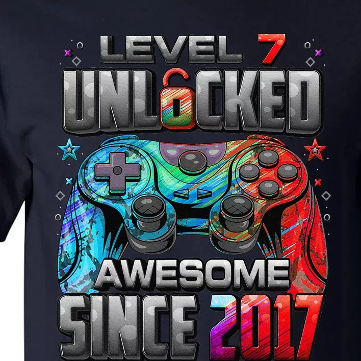 Level 7 Unlocked Awesome Since 2017 7th Birthday Gaming Tall T-Shirt