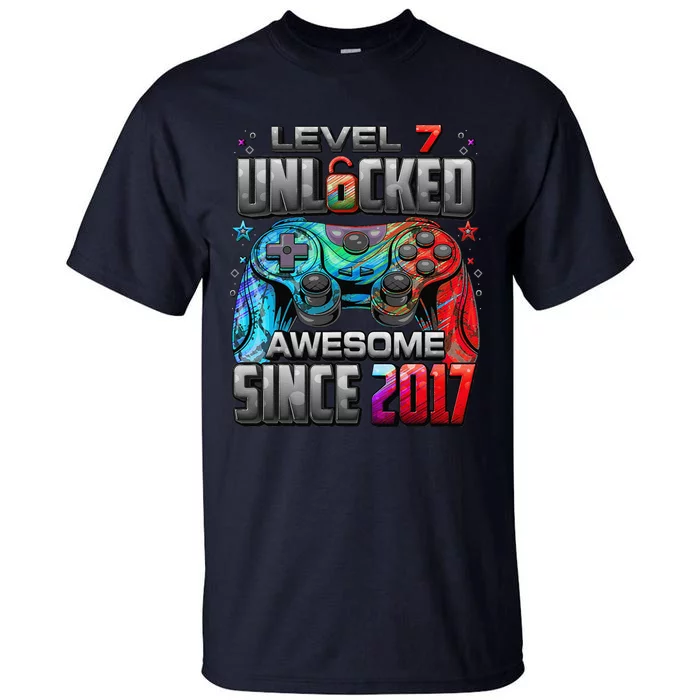 Level 7 Unlocked Awesome Since 2017 7th Birthday Gaming Tall T-Shirt