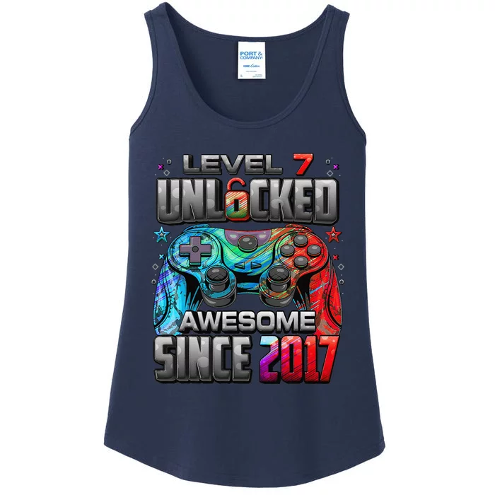 Level 7 Unlocked Awesome Since 2017 7th Birthday Gaming Ladies Essential Tank