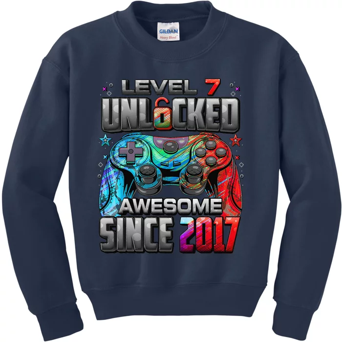 Level 7 Unlocked Awesome Since 2017 7th Birthday Gaming Kids Sweatshirt