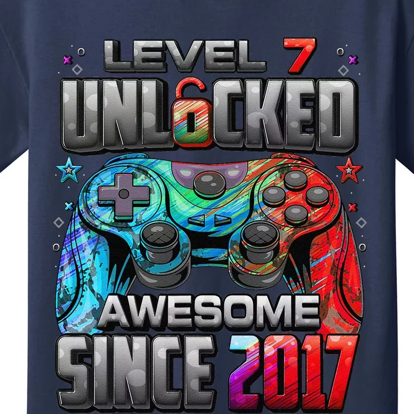 Level 7 Unlocked Awesome Since 2017 7th Birthday Gaming Kids T-Shirt