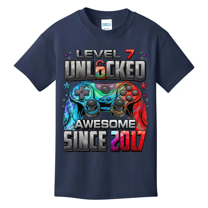 Level 7 Unlocked Awesome Since 2017 7th Birthday Gaming Kids T-Shirt