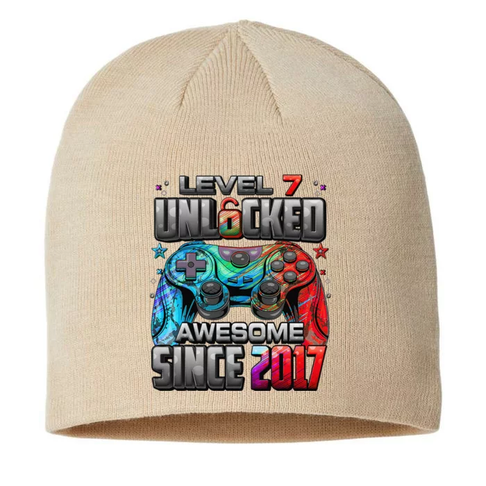 Level 7 Unlocked Awesome Since 2017 7th Birthday Gaming 8 1/2in Sustainable Knit Beanie