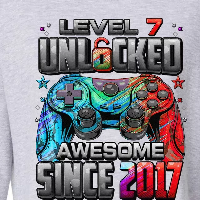 Level 7 Unlocked Awesome Since 2017 7th Birthday Gaming Cropped Pullover Crew