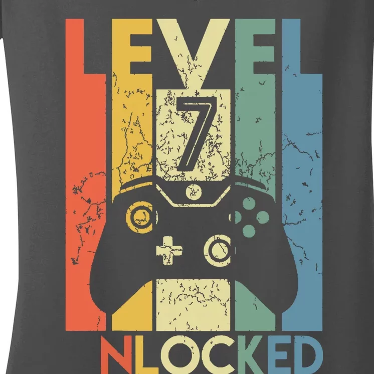 Level 7 Unlocked Funny Video Gamer 7th Birthday Gift Women's V-Neck T-Shirt