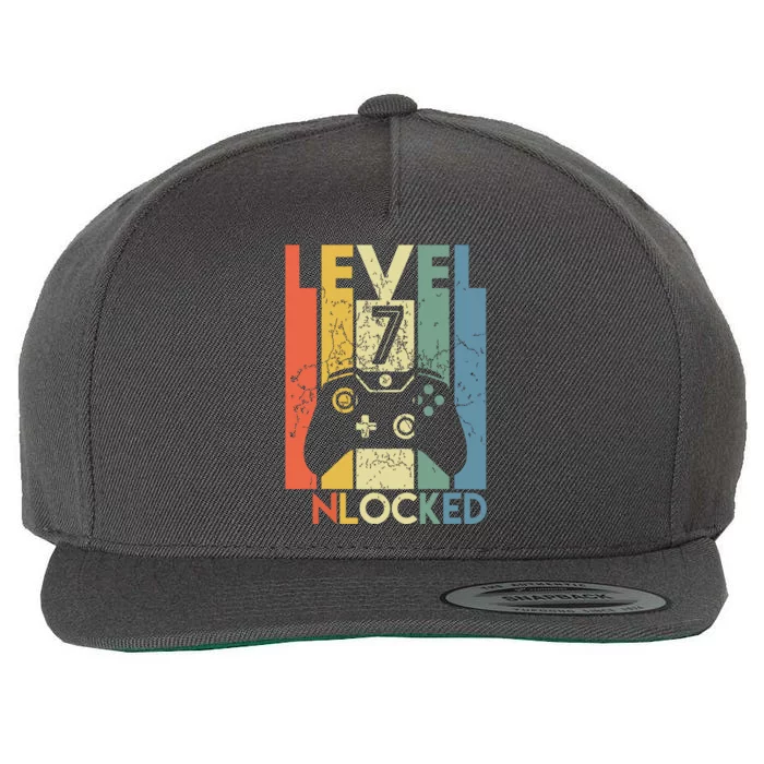 Level 7 Unlocked Funny Video Gamer 7th Birthday Gift Wool Snapback Cap