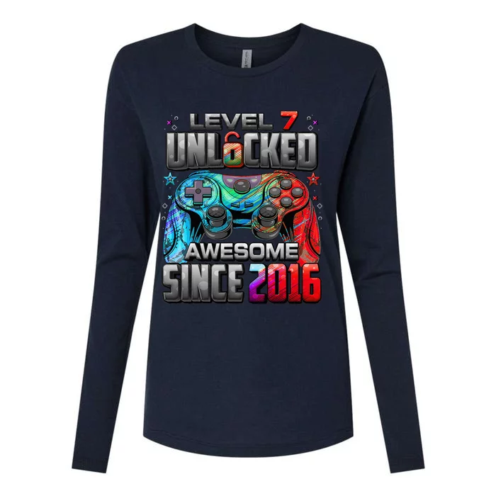 Level 7 Unlocked Awesome Since 2016 7th Birthday Gaming Womens Cotton Relaxed Long Sleeve T-Shirt