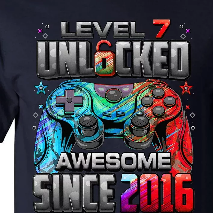 Level 7 Unlocked Awesome Since 2016 7th Birthday Gaming Tall T-Shirt