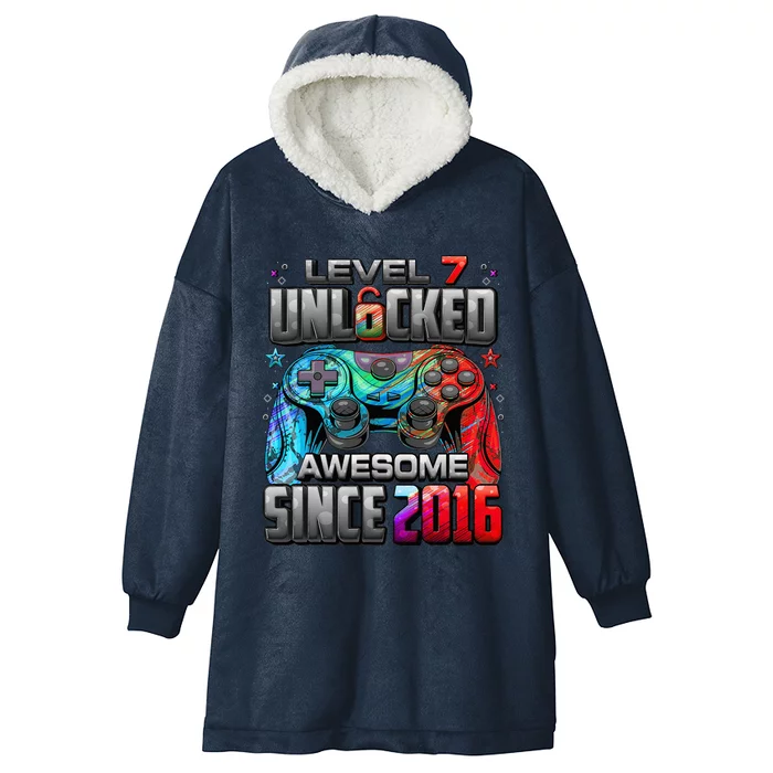 Level 7 Unlocked Awesome Since 2016 7th Birthday Gaming Hooded Wearable Blanket