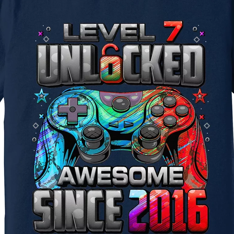 Level 7 Unlocked Awesome Since 2016 7th Birthday Gaming Premium T-Shirt