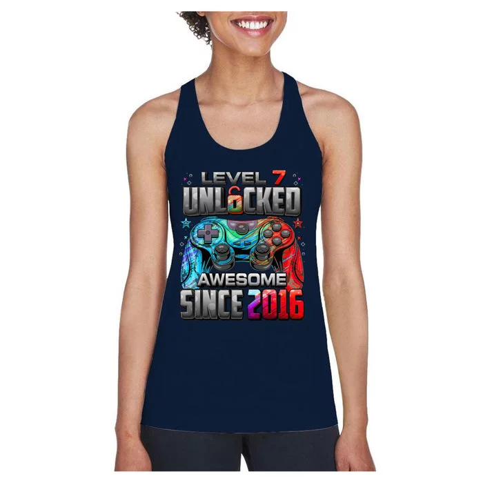 Level 7 Unlocked Awesome Since 2016 7th Birthday Gaming Women's Racerback Tank