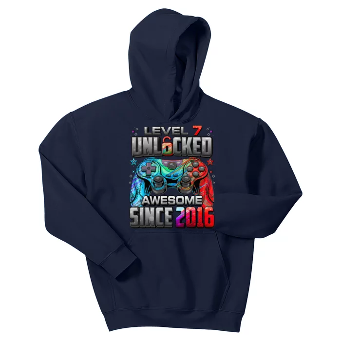 Level 7 Unlocked Awesome Since 2016 7th Birthday Gaming Kids Hoodie