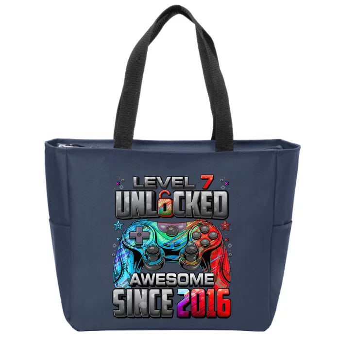 Level 7 Unlocked Awesome Since 2016 7th Birthday Gaming Zip Tote Bag