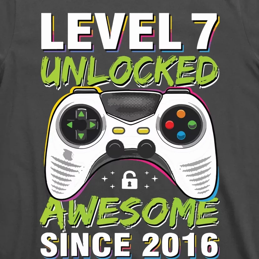 Level 7 Unlocked Awesome Since 2016 7th Birthday Gaming T-Shirt