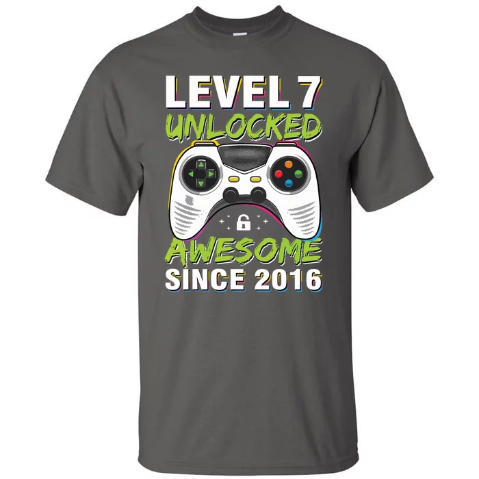 Level 7 Unlocked Awesome Since 2016 7th Birthday Gaming Tall T-Shirt