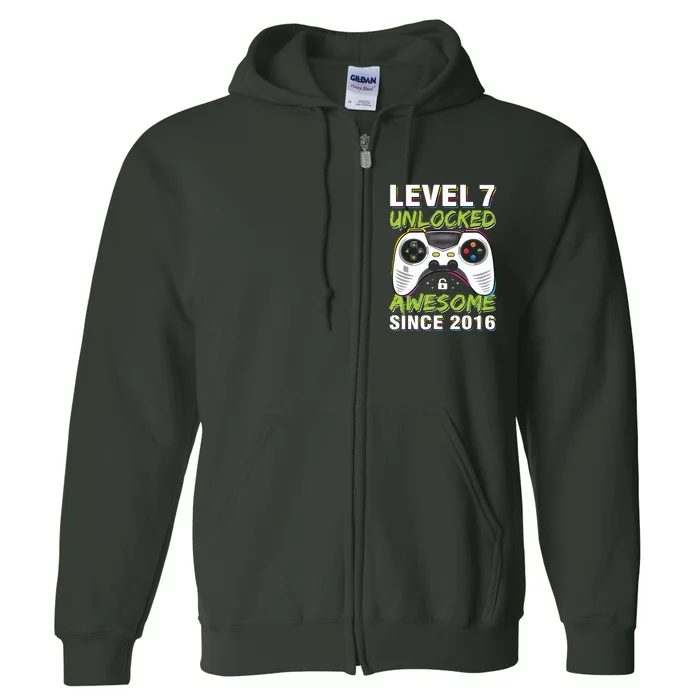 Level 7 Unlocked Awesome Since 2016 7th Birthday Gaming Full Zip Hoodie