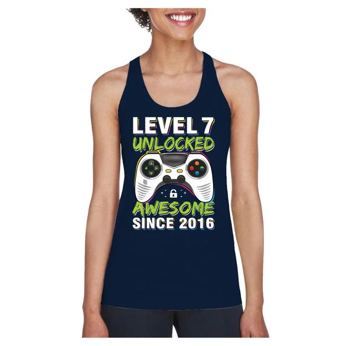 Level 7 Unlocked Awesome Since 2016 7th Birthday Gaming Women's Racerback Tank