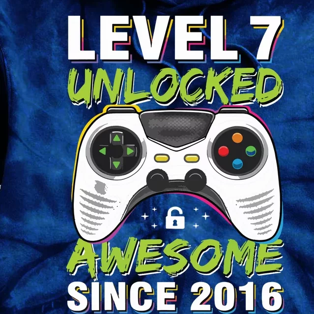 Level 7 Unlocked Awesome Since 2016 7th Birthday Gaming Tie Dye Hoodie