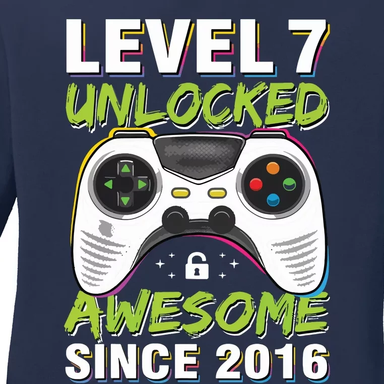 Level 7 Unlocked Awesome Since 2016 7th Birthday Gaming Ladies Long Sleeve Shirt