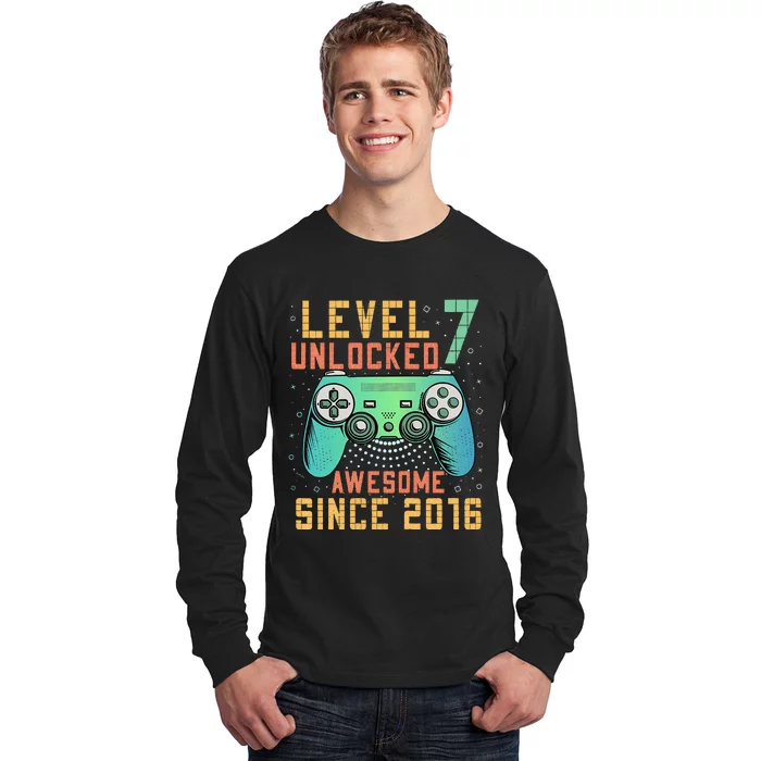 Level 7 Unlocked 7th Birthday 7 Year Old Boy Gifts Gamer Long Sleeve Shirt