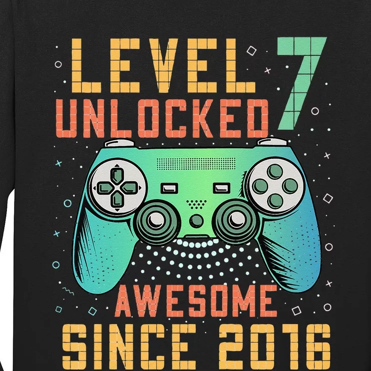 Level 7 Unlocked 7th Birthday 7 Year Old Boy Gifts Gamer Long Sleeve Shirt