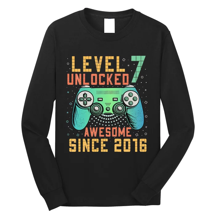 Level 7 Unlocked 7th Birthday 7 Year Old Boy Gifts Gamer Long Sleeve Shirt