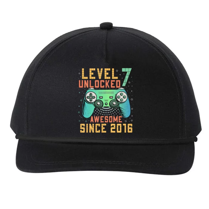 Level 7 Unlocked 7th Birthday 7 Year Old Boy Gifts Gamer Snapback Five-Panel Rope Hat