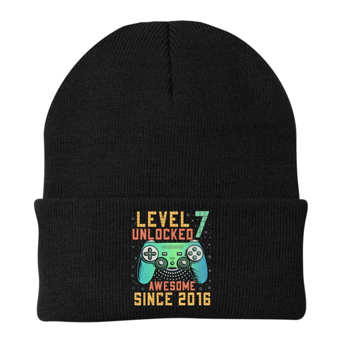 Level 7 Unlocked 7th Birthday 7 Year Old Boy Gifts Gamer Knit Cap Winter Beanie