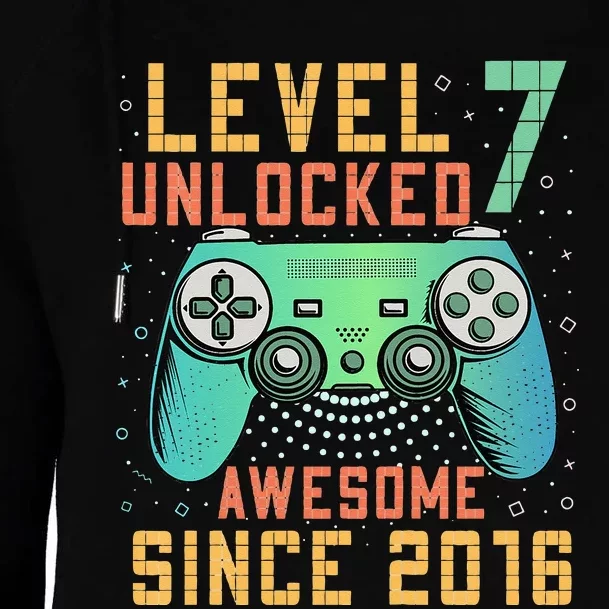 Level 7 Unlocked 7th Birthday 7 Year Old Boy Gifts Gamer Womens Funnel Neck Pullover Hood